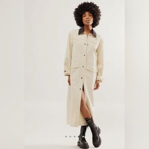 Free People Long Cream Trench Coat with Dark Collar